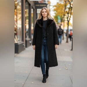 VINTAGE PERSIAN LAMB FUR COAT WOMENS BLACK ASTRakhan LAFLAMME FOURRURE